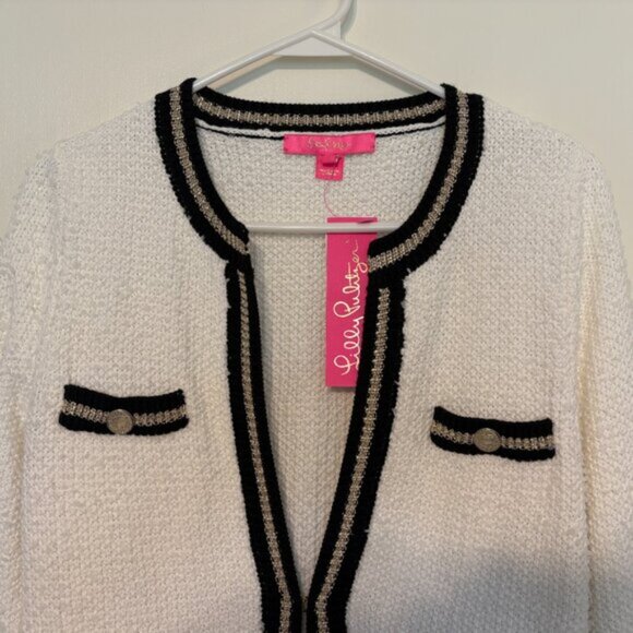Lilly Pulitzer Women's Textured Tweed Nalayna Cardigan Sweater Top S White NWT - Picture 2 of 12